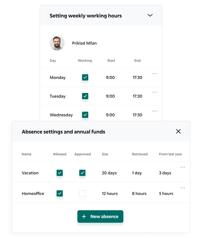 Attendance and absence settings